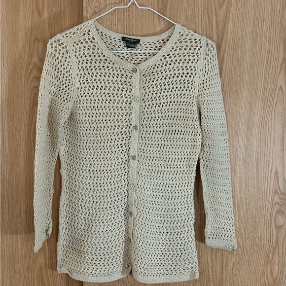 Eddie Bauer Cream Crochet Open-Knit Cardigan Sweater - Picture 1 of 4